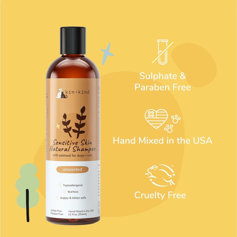 kin+kind Oatmeal Shampoo for Dogs & Cats â€“ Natural Anti Itch Pet Shampoo for Sensitive Skin with Colloidal Oatmeal, Coconut Oil & Olive Oil â€“ Moisturizing Oatmeal Bath for Dry, Itchy Skin â€“ 12 fl oz - Image 4